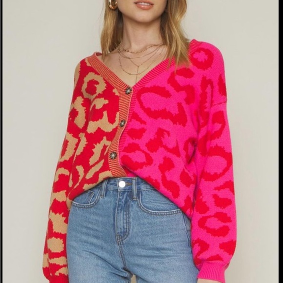 Pink and red cardigan **Sold** - Picture 1 of 3